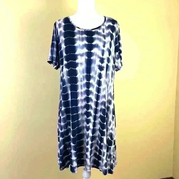 NWT Heimish Boho Navy/White Tie Dye Rayon Fit Flare Pockets Mini Dress Size 2XL - Picture 1 of 15